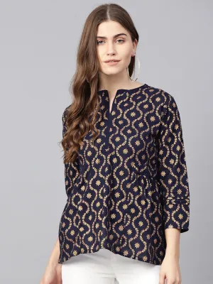 Jashvi Navy Blue Golden Printed Top