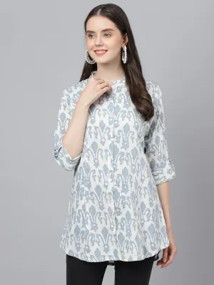 Jashvi Off white Abstract printed Rayon A-line Shirts Style Top