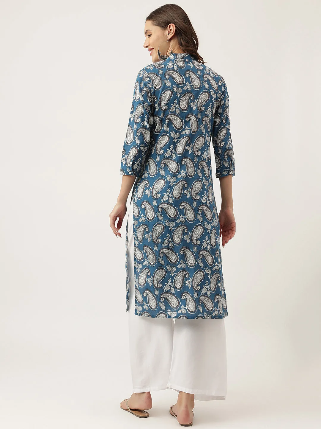 Jashvi Paisley Print Straight Fit Cotton Kurta