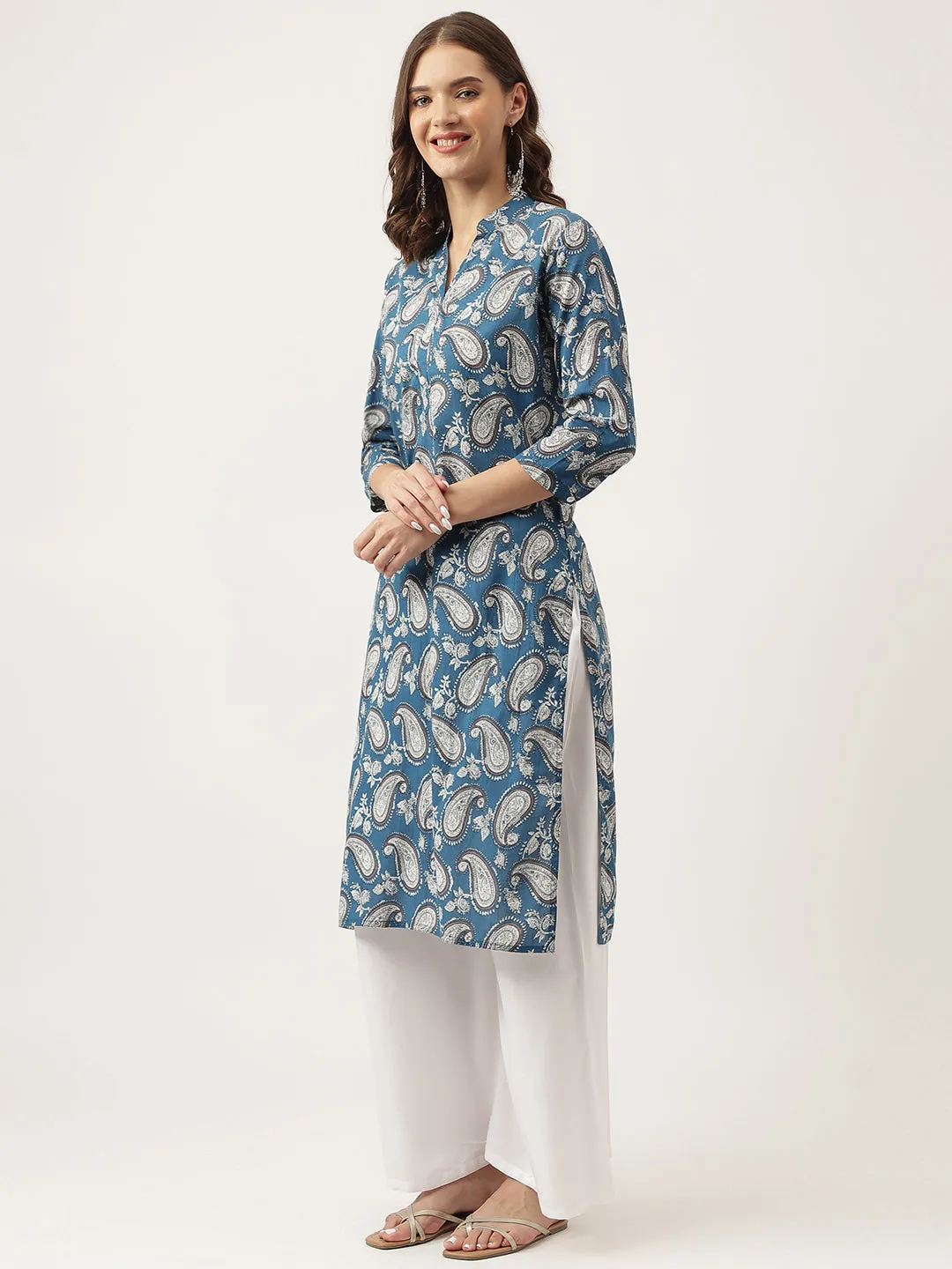 Jashvi Paisley Print Straight Fit Cotton Kurta