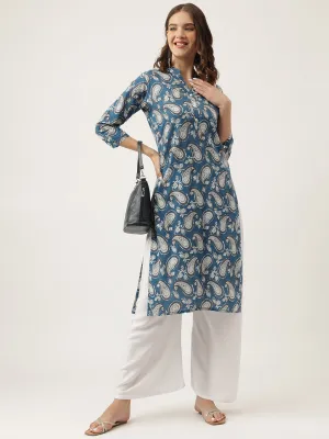 Jashvi Paisley Print Straight Fit Cotton Kurta