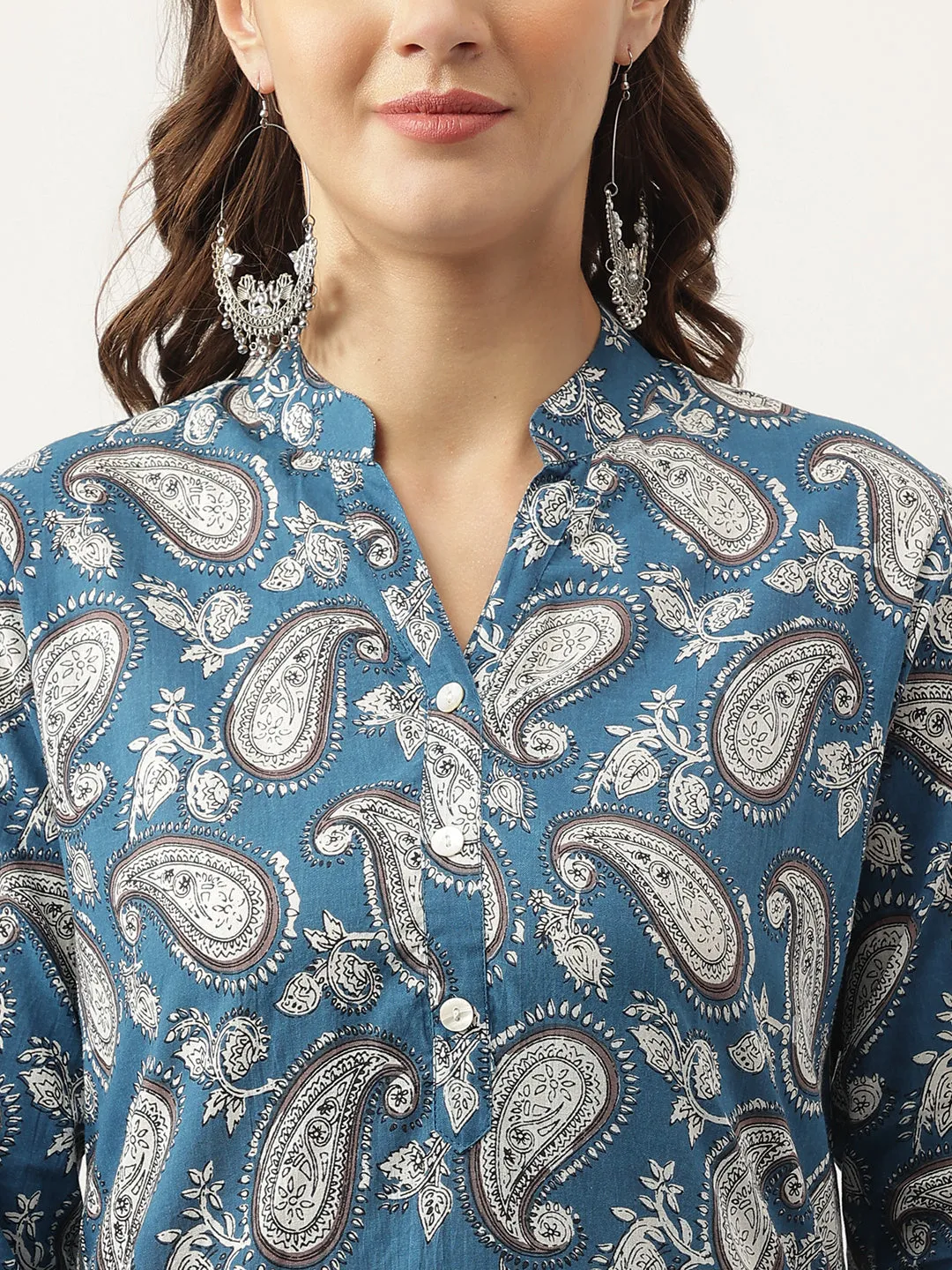 Jashvi Paisley Print Straight Fit Cotton Kurta