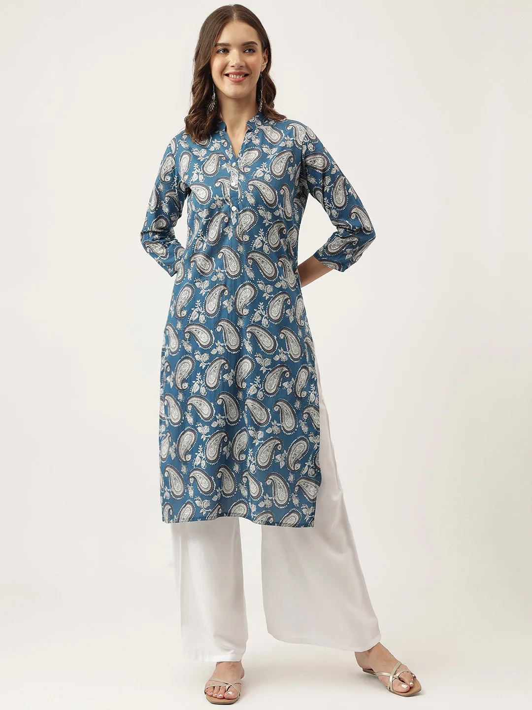 Jashvi Paisley Print Straight Fit Cotton Kurta