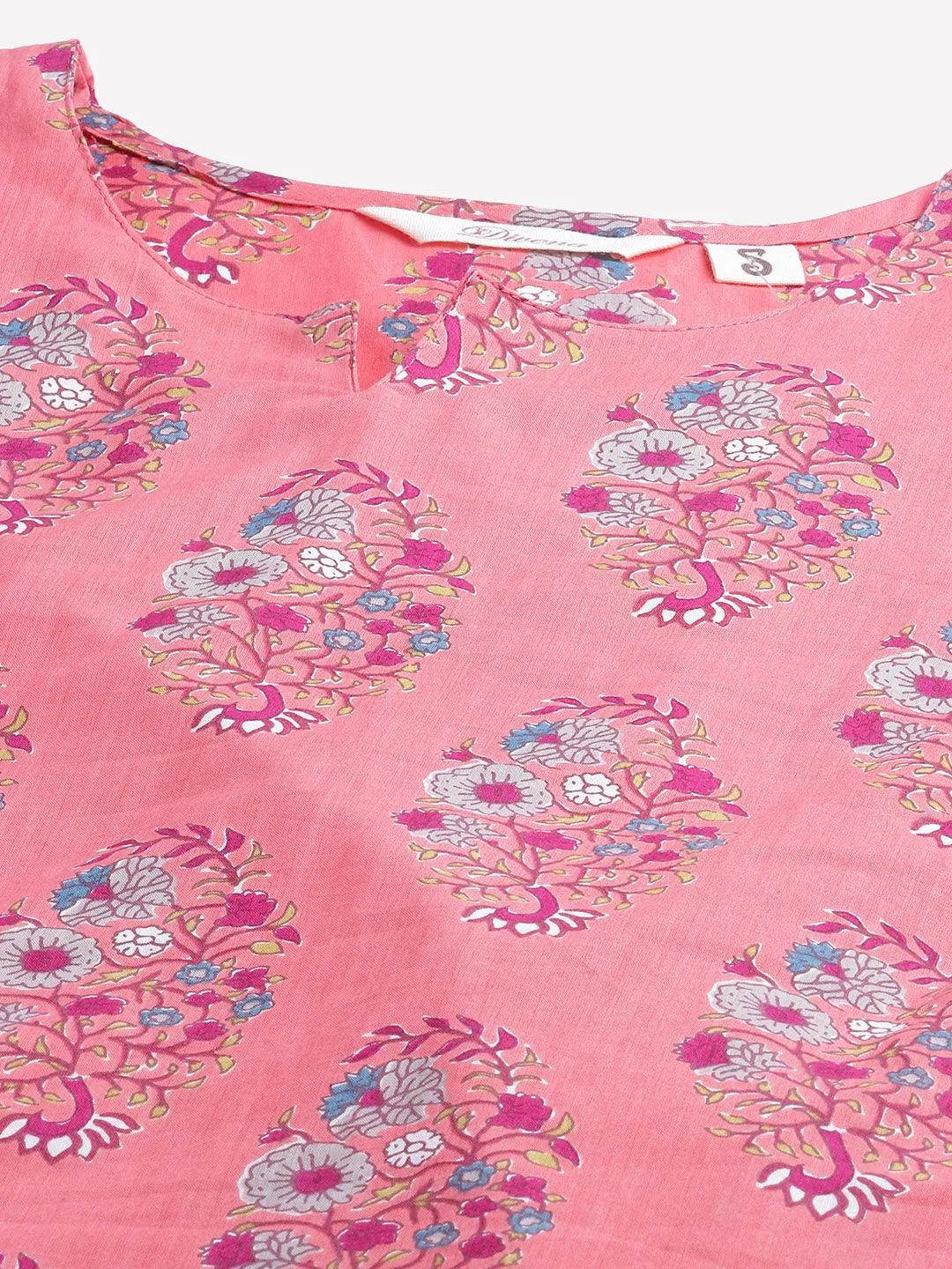 Jashvi  Peach Cotton Printed Nightsuit