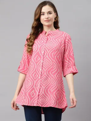 Jashvi Pink Bandhani Print Rayon Top