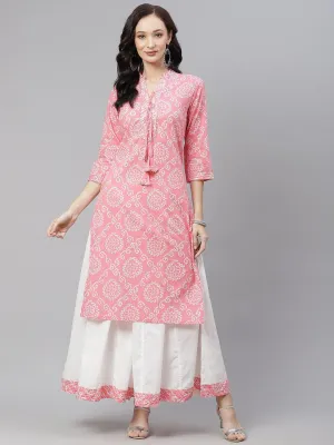 Jashvi Pink  Bandhej Gota patti Work Kurta with Palazzo Set