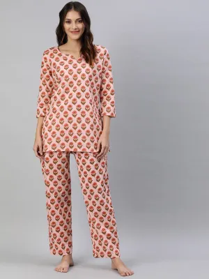 Jashvi Pink Cotton Loungewear /Nightwear Set