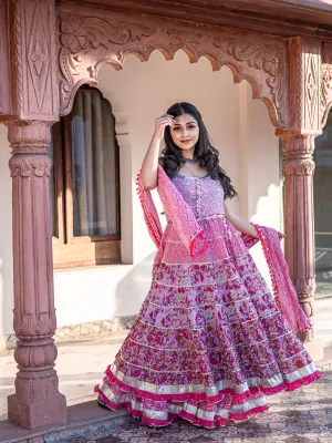 Jashvi Pink Cotton Sleeves less Anarkali Sharara set with Dupatta