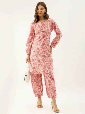 Jashvi Pink Floral Print Cotton Co-ord set