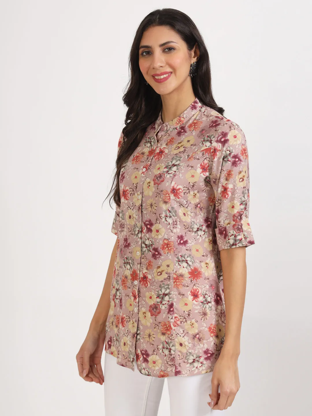 Jashvi Pink Floral Printed Rayon Top