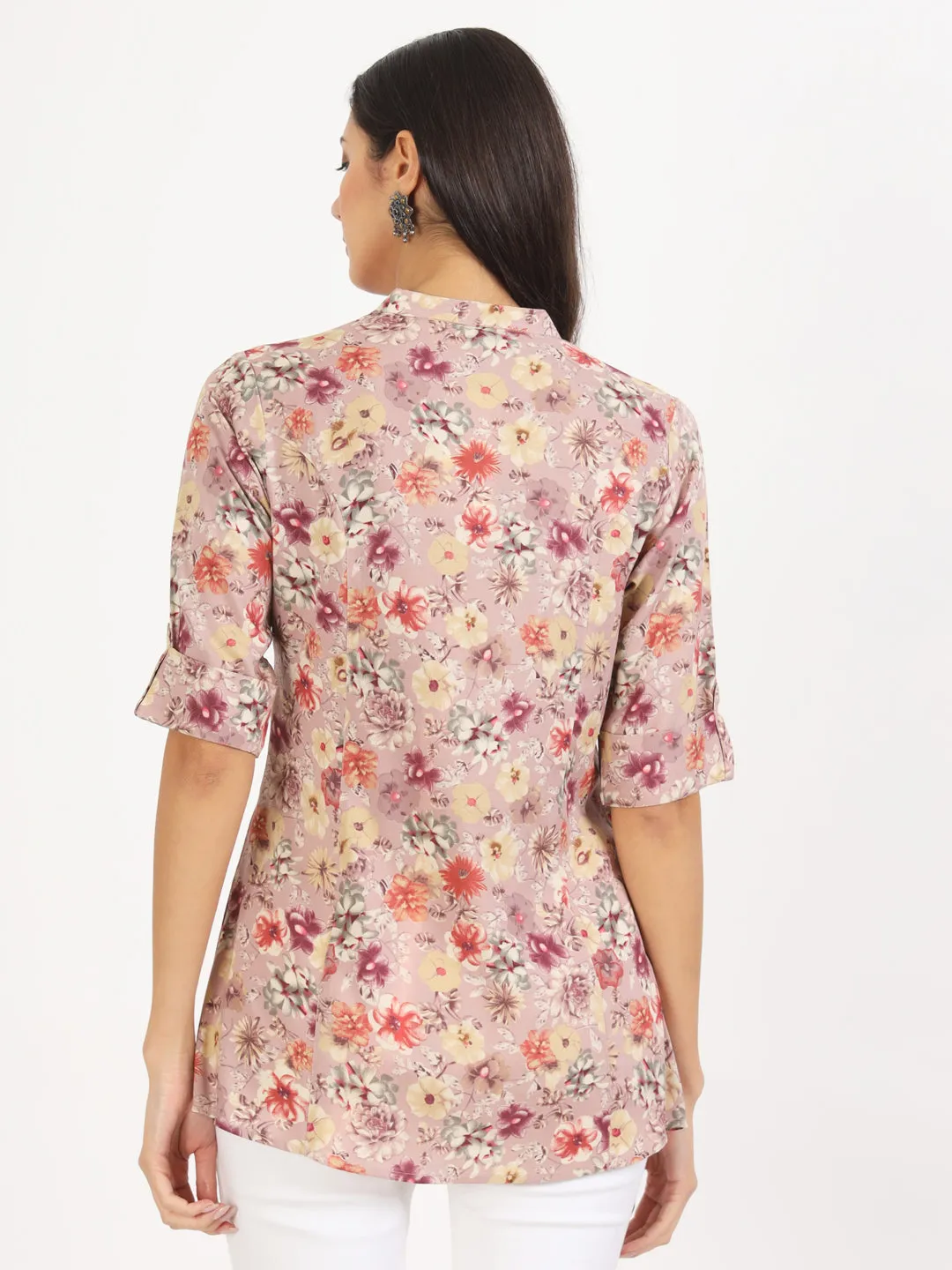 Jashvi Pink Floral Printed Rayon Top