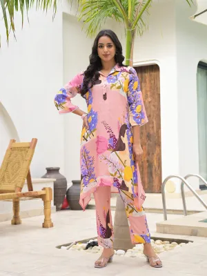 Jashvi Pink Multi Digital Printed Muslin Co-ord set