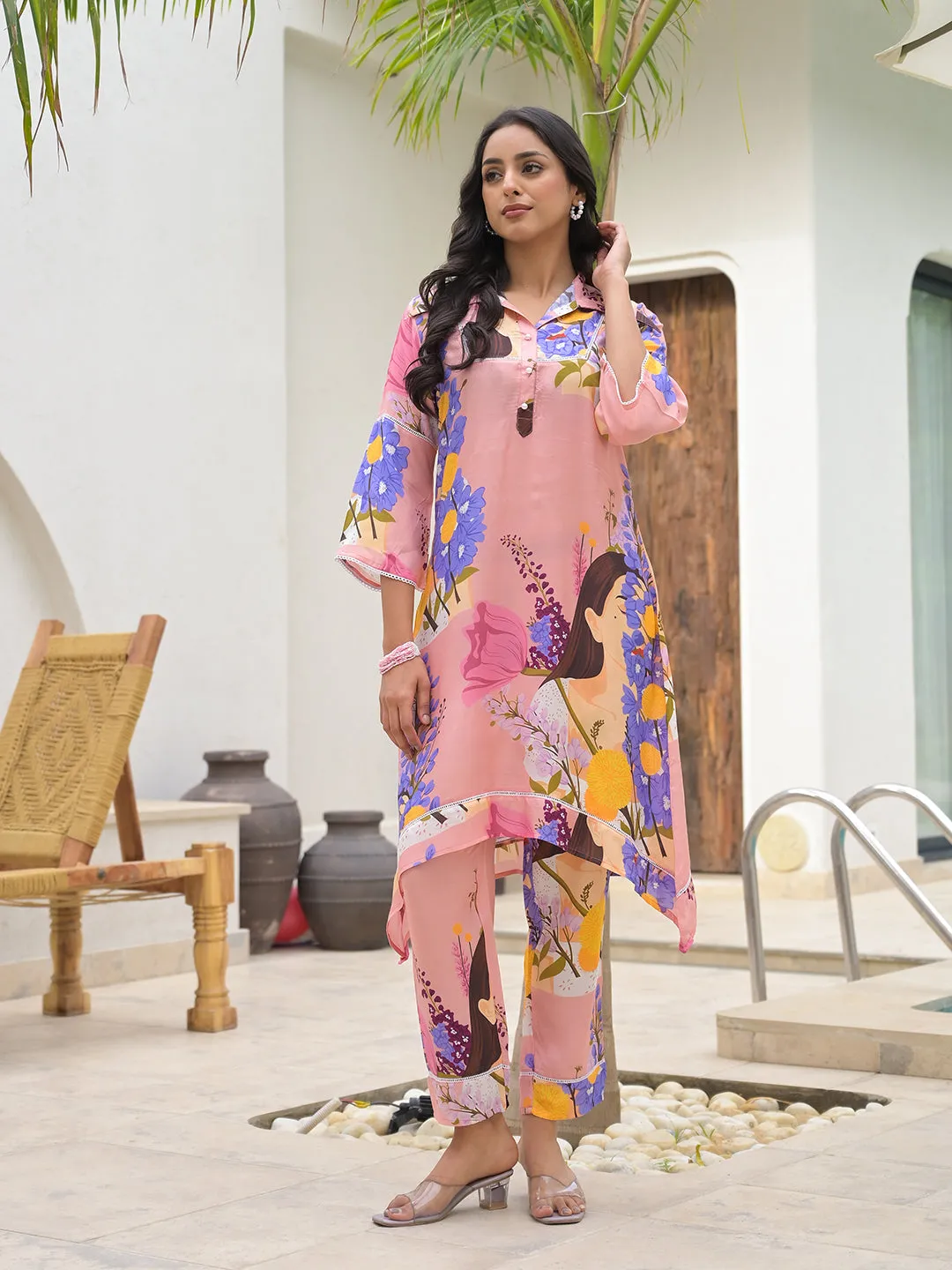 Jashvi Pink Multi Digital Printed Muslin Co-ord set