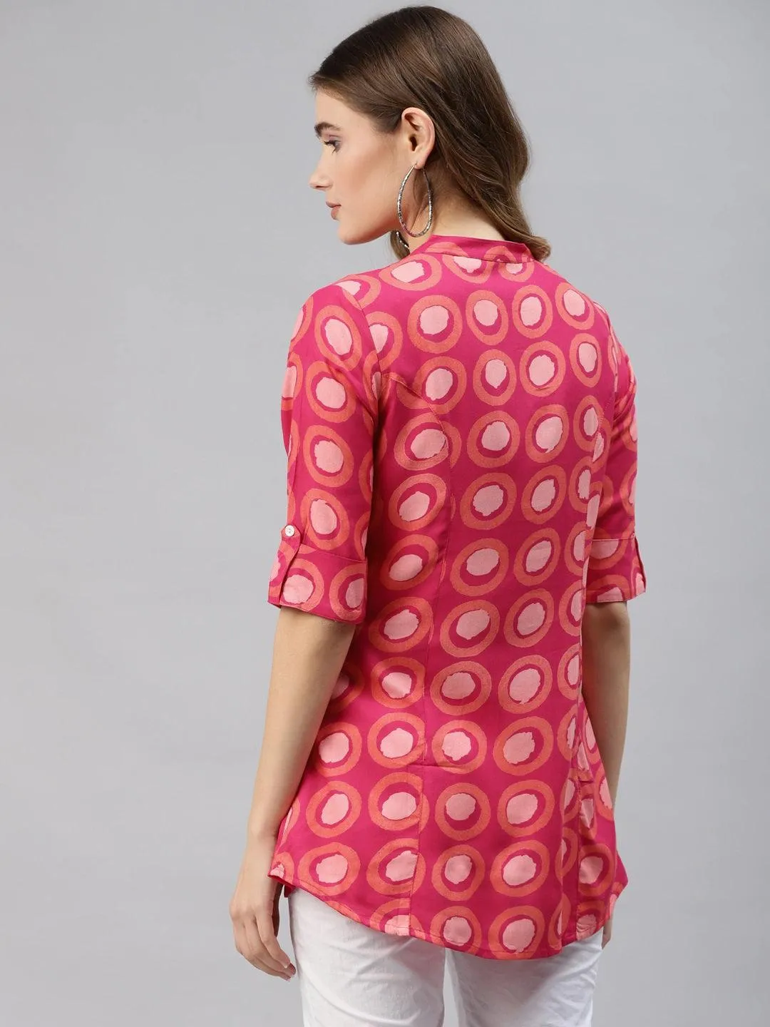 Jashvi Pink Rayon Shirt Style Top