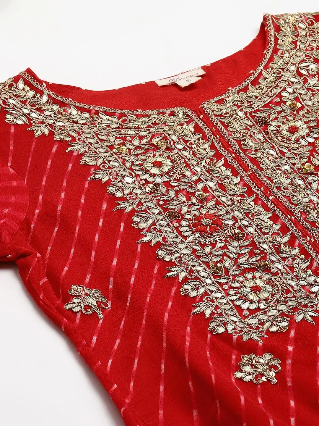 Jashvi Pure georgette Jaipuri Mothda Red Kurta Sharara Set with Dupatta