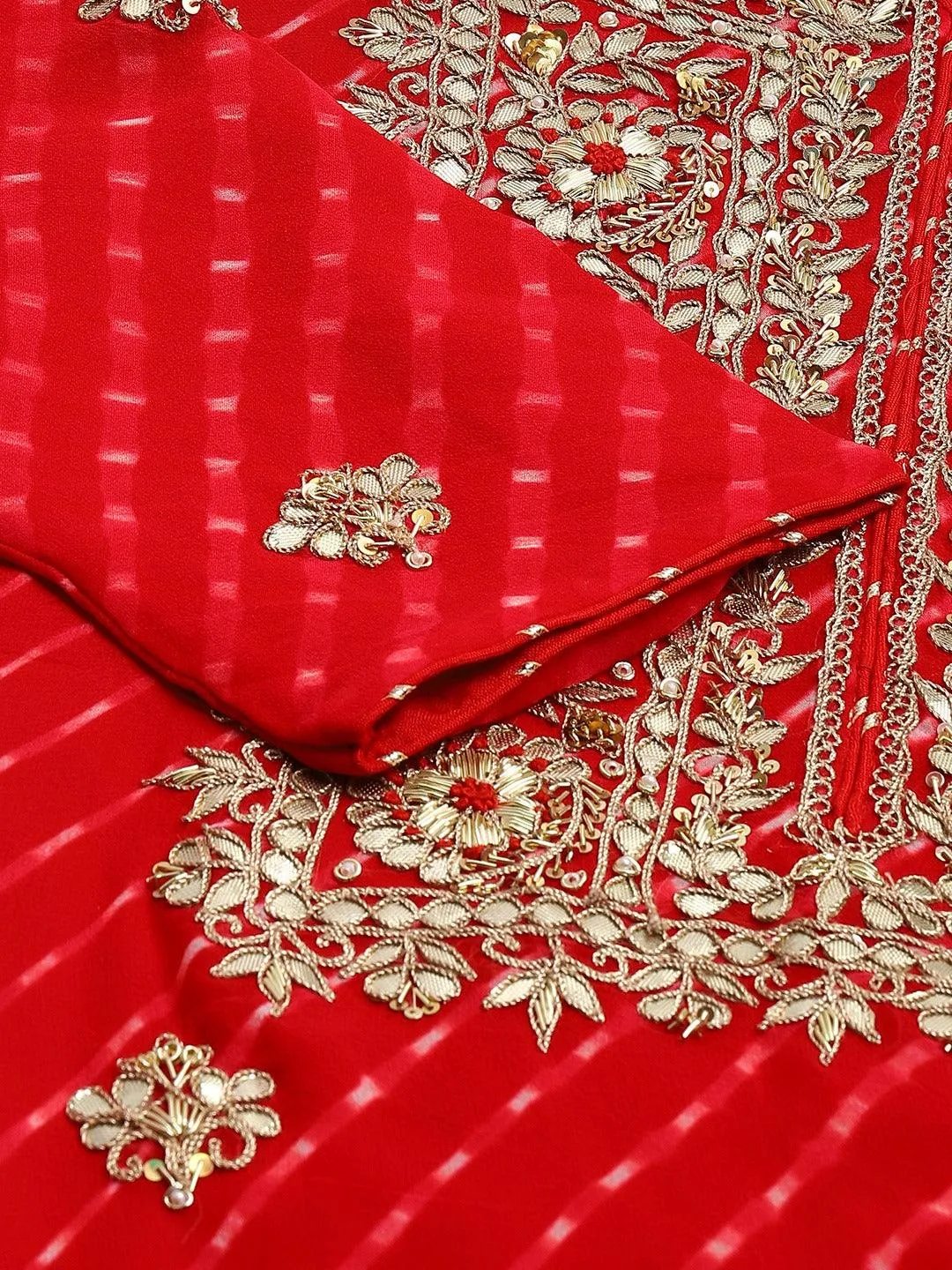 Jashvi Pure georgette Jaipuri Mothda Red Kurta Sharara Set with Dupatta