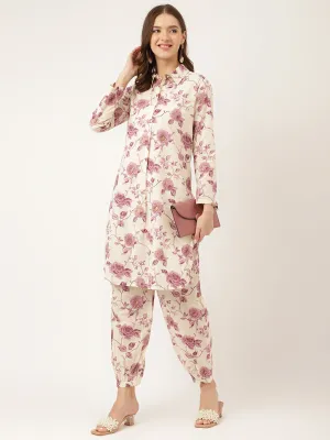 Jashvi Purple Floral Print Cotton Co-ord Set