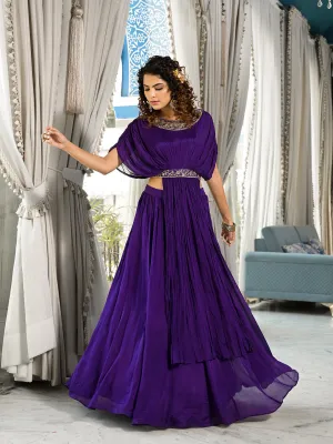 Jashvi Purple Zardozi Work Chinon Fabric Crop Top with Lehenga