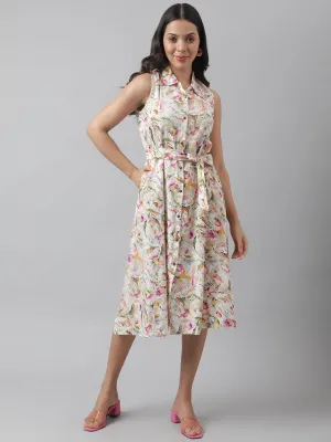 Jashvi Rayon Cream A-Line Floral Printed Midi Dress