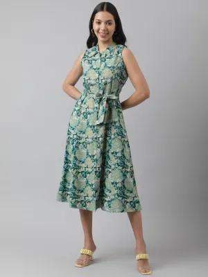 Jashvi Rayon Light Green A-Line Floral Printed Midi Dress