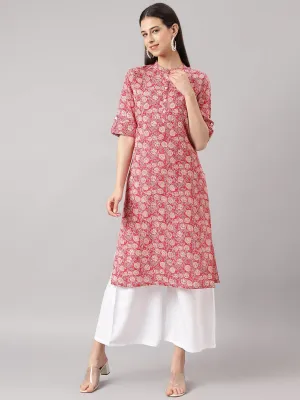 Jashvi Red and Beige Cotton Katha work Straight Kurta