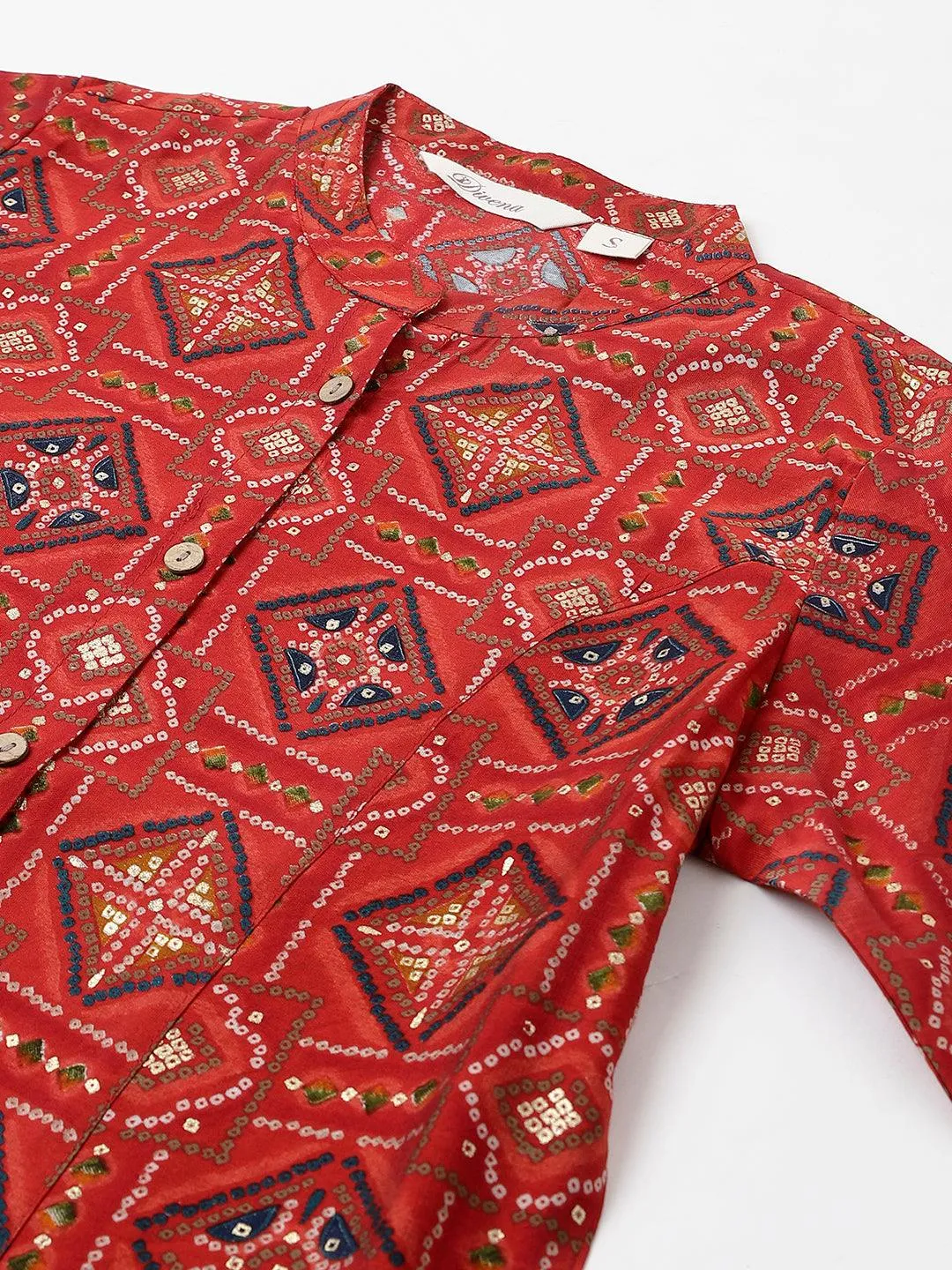 Jashvi Red Bandhani Printed Modal A-Line Shirts Style Top