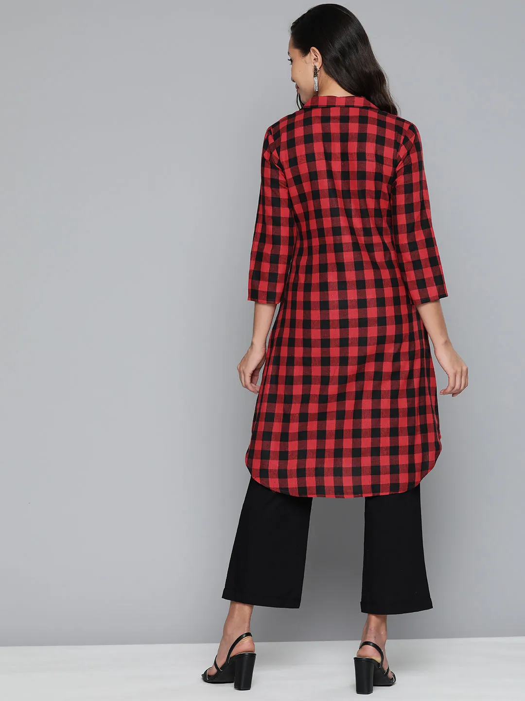 Jashvi Red-Black Checks Kurta