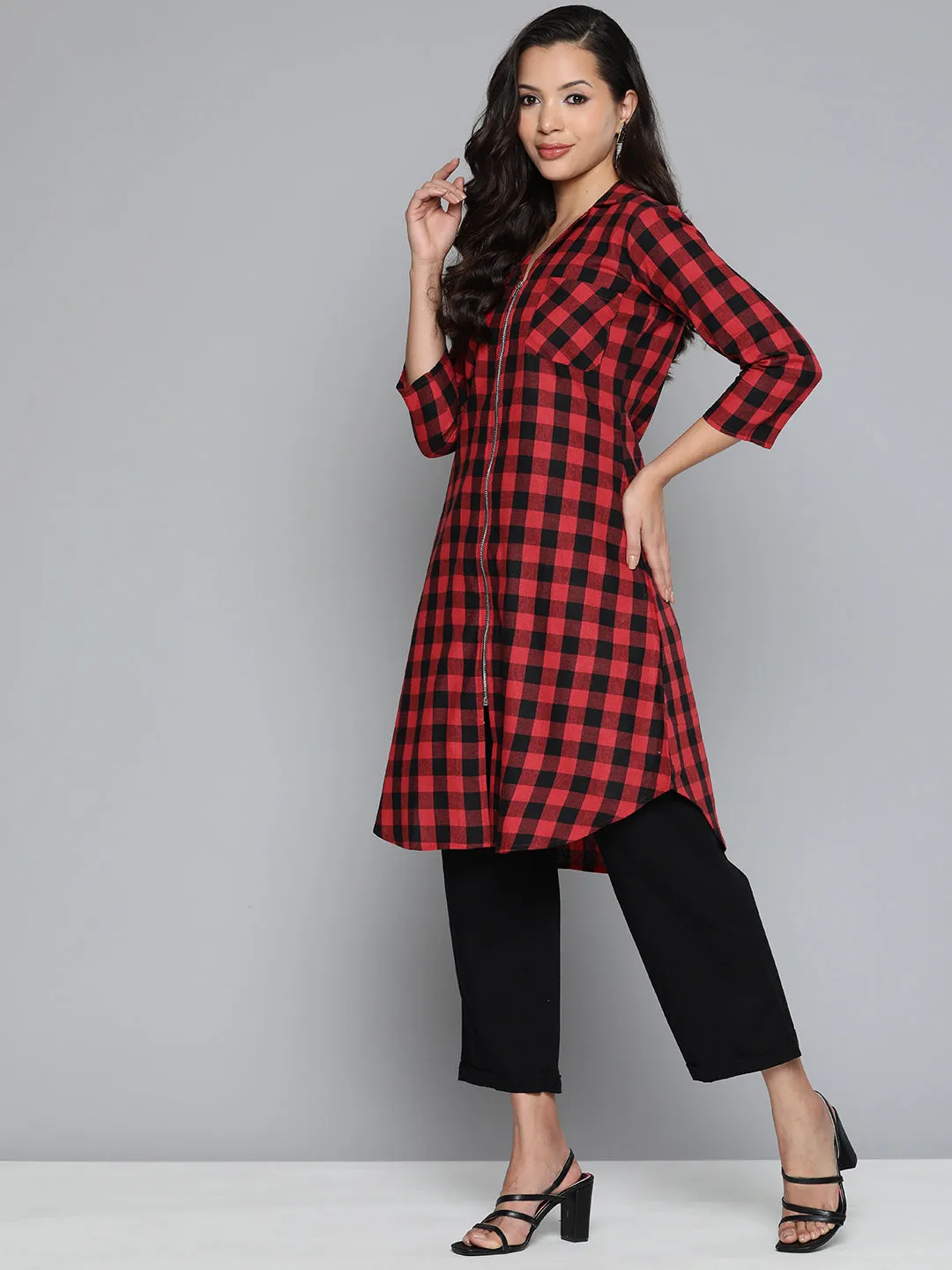 Jashvi Red-Black Checks Kurta