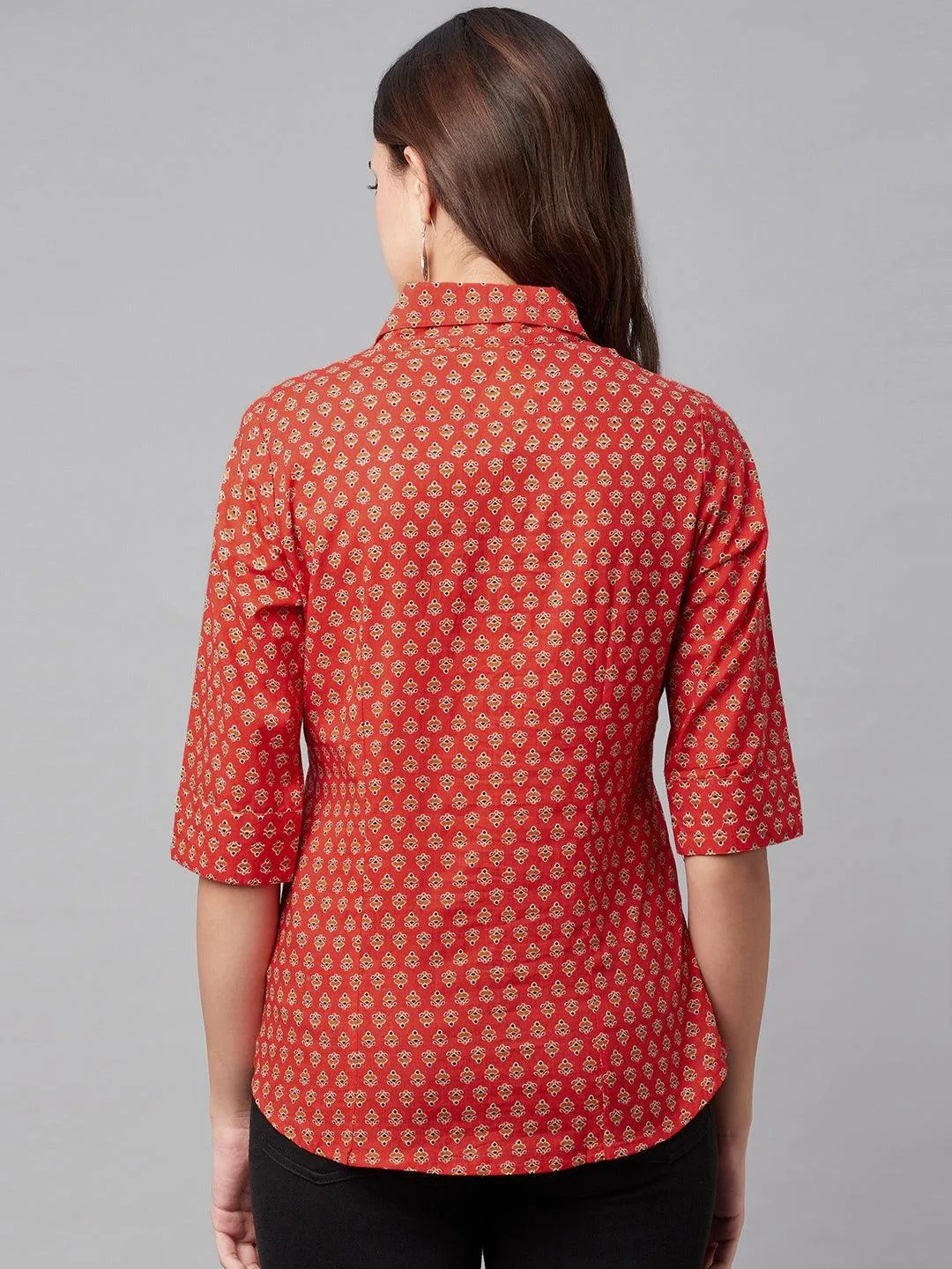 Jashvi Red Block Printed Casual Women Shirts