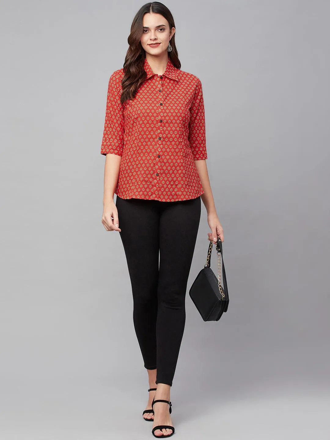 Jashvi Red Block Printed Casual Women Shirts