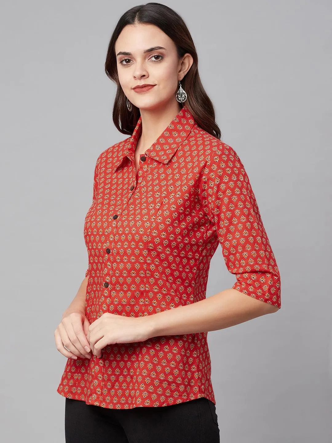 Jashvi Red Block Printed Casual Women Shirts