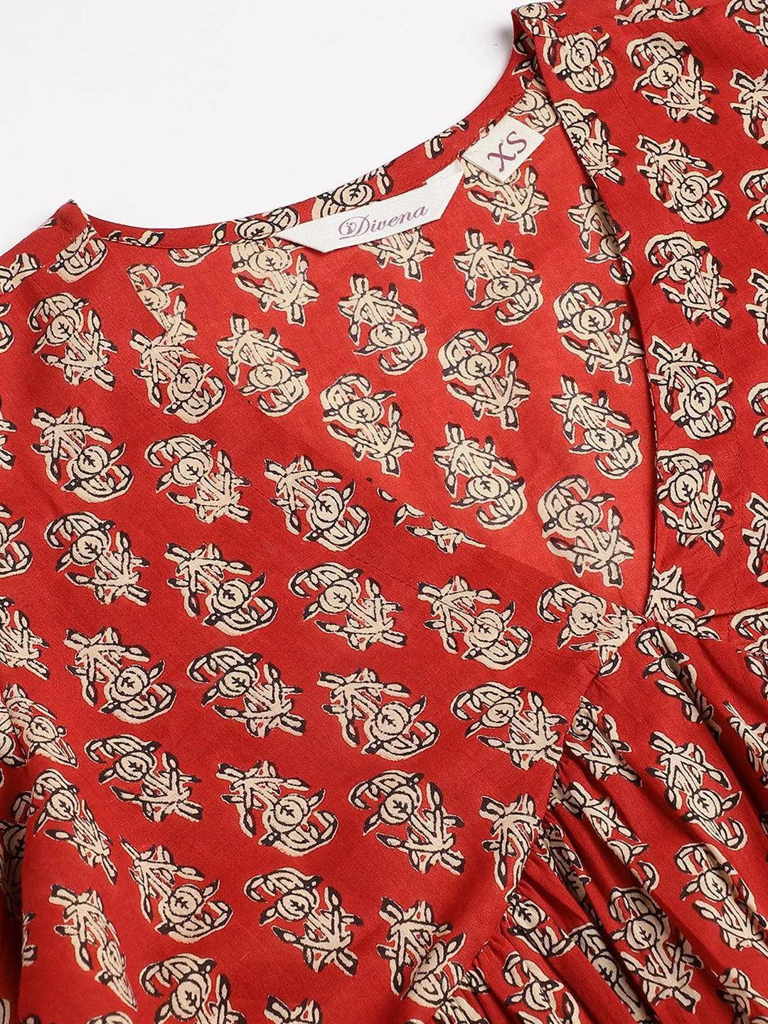 Jashvi Red Floral Cotton Pemplum Style Top