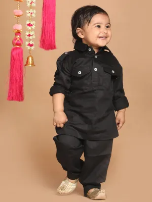 Jashvi SISHU Boy's Black Pure Cotton Pathani Style Kurta With Pyjama Set