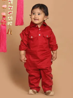 Jashvi SISHU Boy's Maroon Pure Cotton Pathani Kurta With Pyjama Set