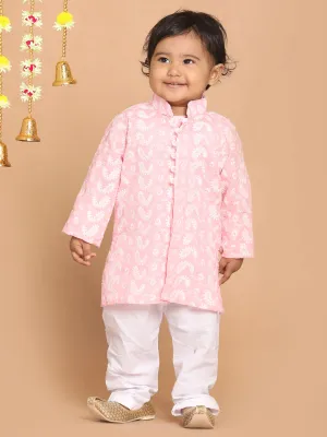 Jashvi SISHU Boy's Pink Floral Chikankari Pure Cotton Kurta with Pyjama