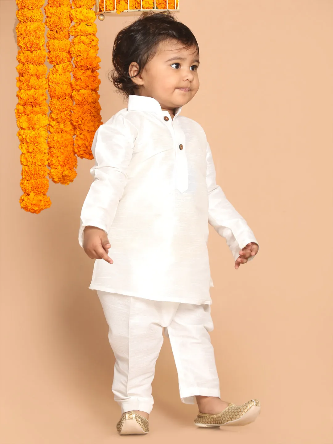 Jashvi SISHU Boy's White Kurta With Pyjama Set