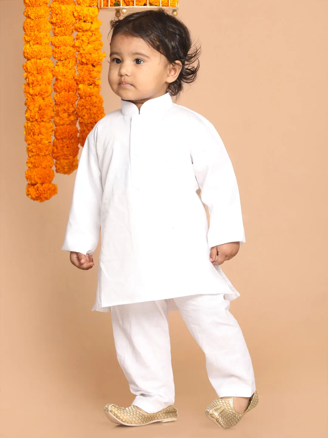 Jashvi SISHU Boy's White Pure Cotton Kurta With Pyjama Set