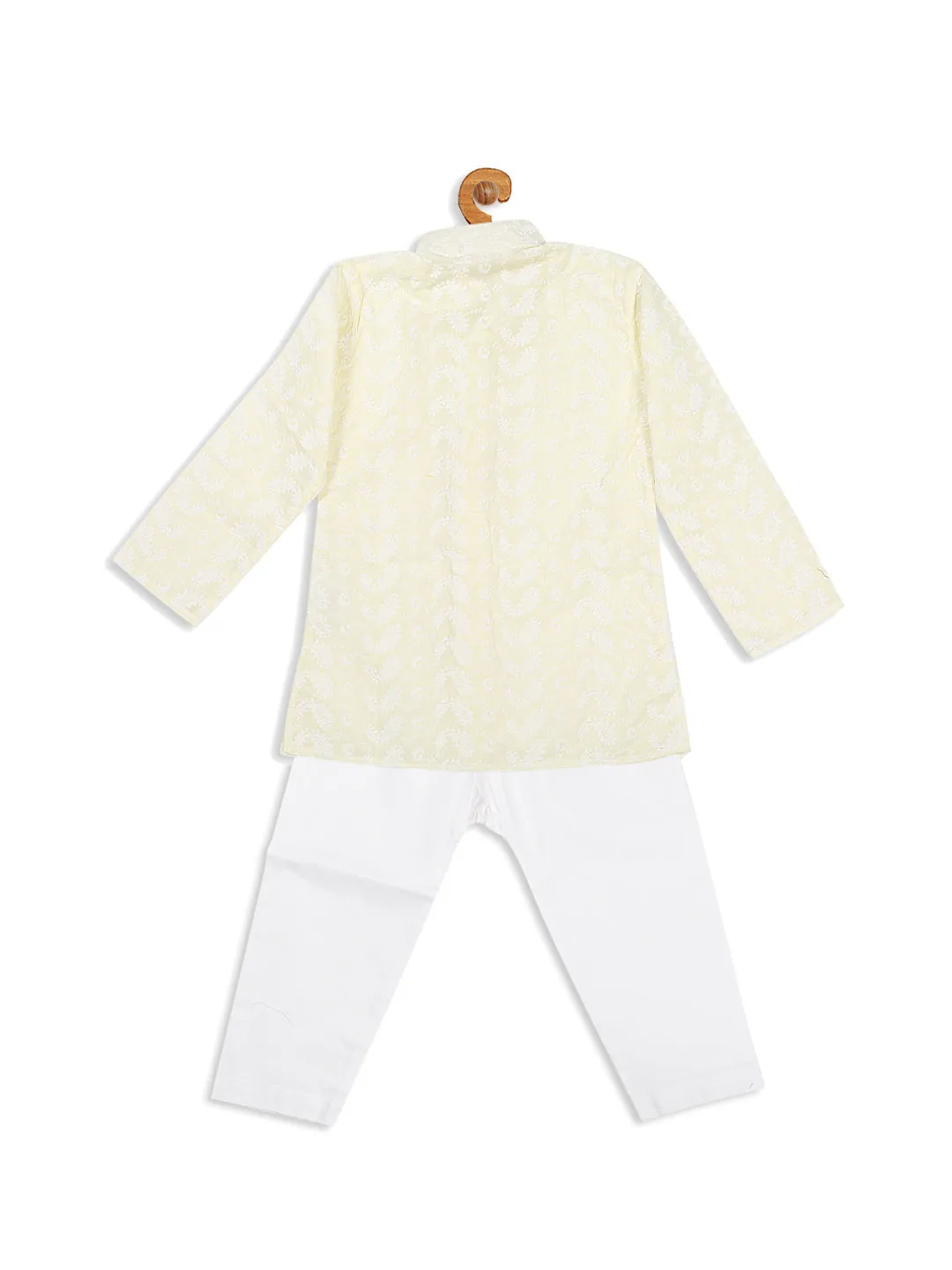 Jashvi SISHU Boy's Yellow Chikankari Pure Cotton Kurta With Pyjama Set