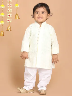 Jashvi SISHU Boy's Yellow Chikankari Pure Cotton Kurta With Pyjama Set