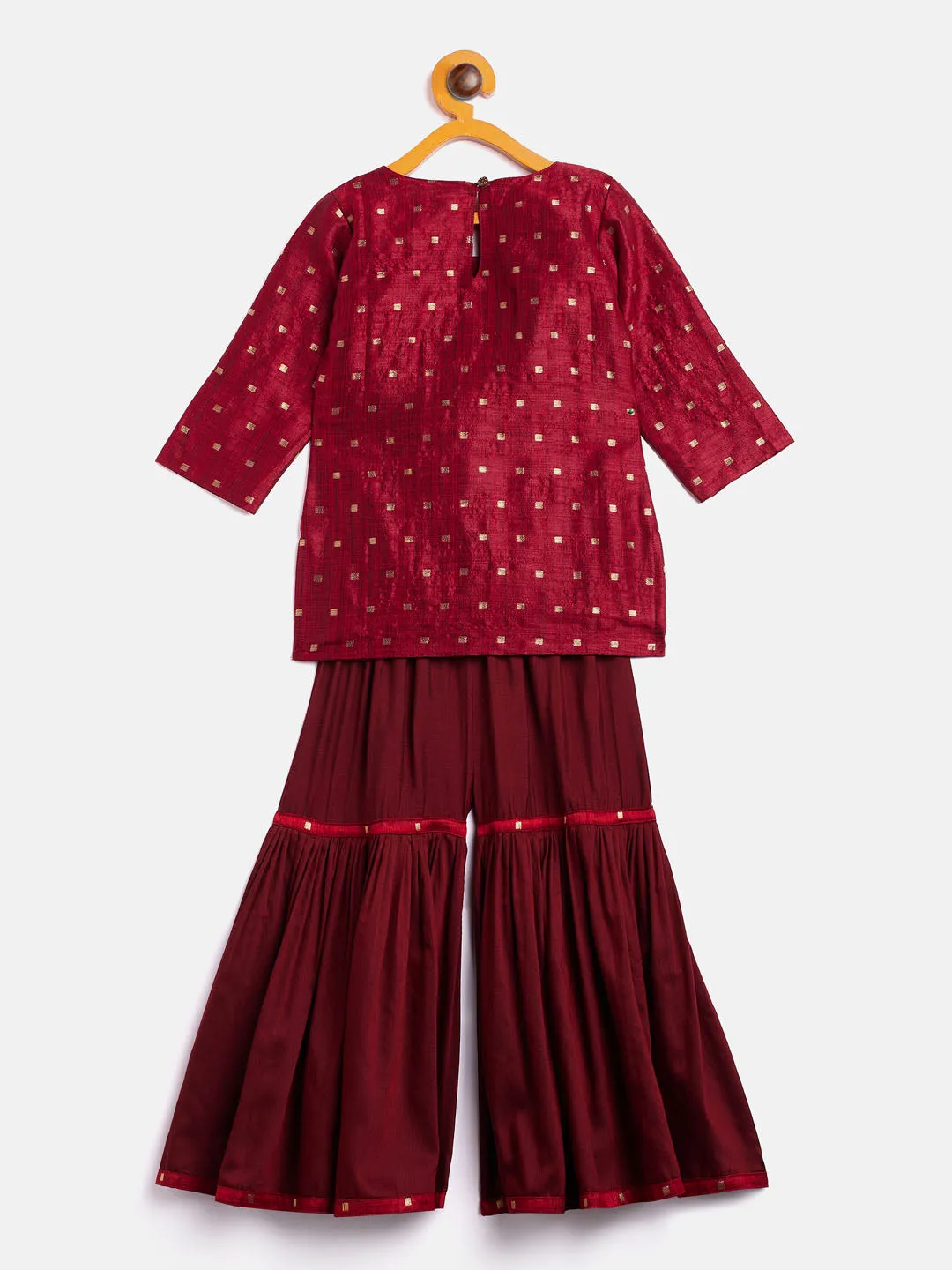 Jashvi SISHU Girls' Maroon Zari Kurta And Maroon Sharara Set