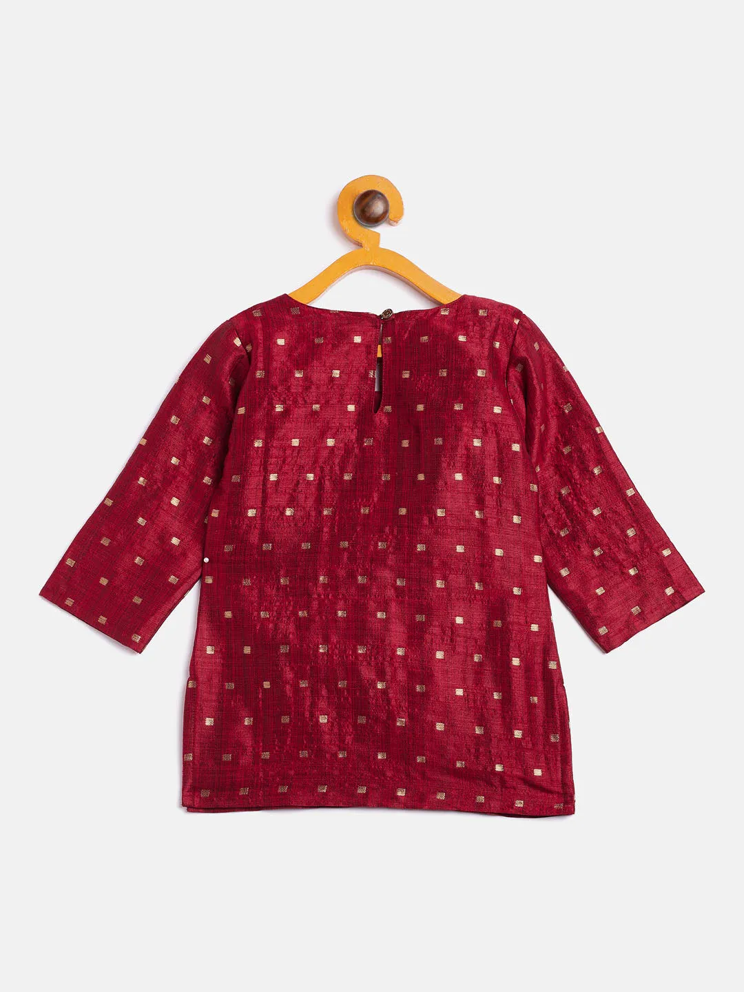 Jashvi SISHU Girls' Maroon Zari Kurta And Maroon Sharara Set