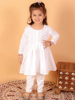 Jashvi SISHU Girl's White Chikankari Kurta Leggings Set