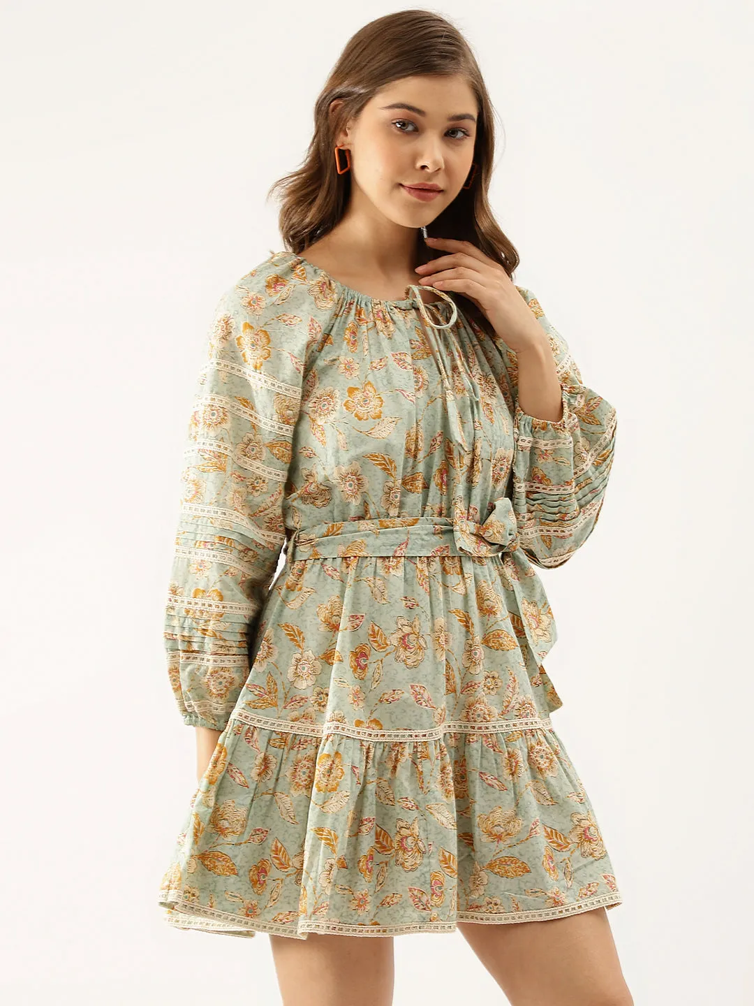 Jashvi Sky Blue Floral Dress