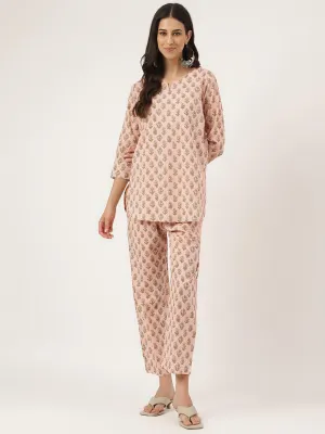 Jashvi Soft Pink Printed Loungewear/Nightwear