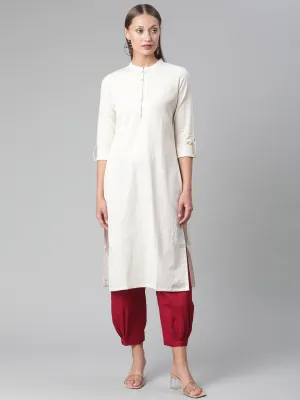 Jashvi Solid Beige Cotton Kurta