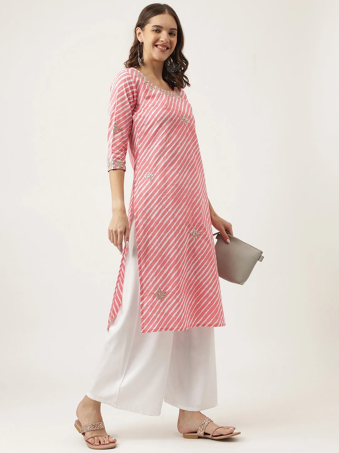 Jashvi Stripe Print with Gota work cotton Straight Kurta