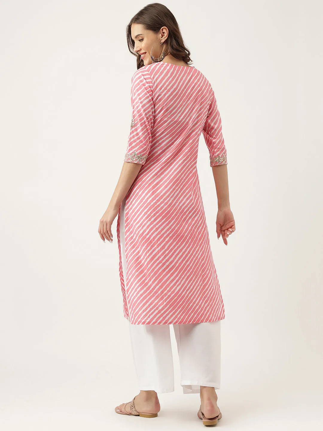 Jashvi Stripe Print with Gota work cotton Straight Kurta