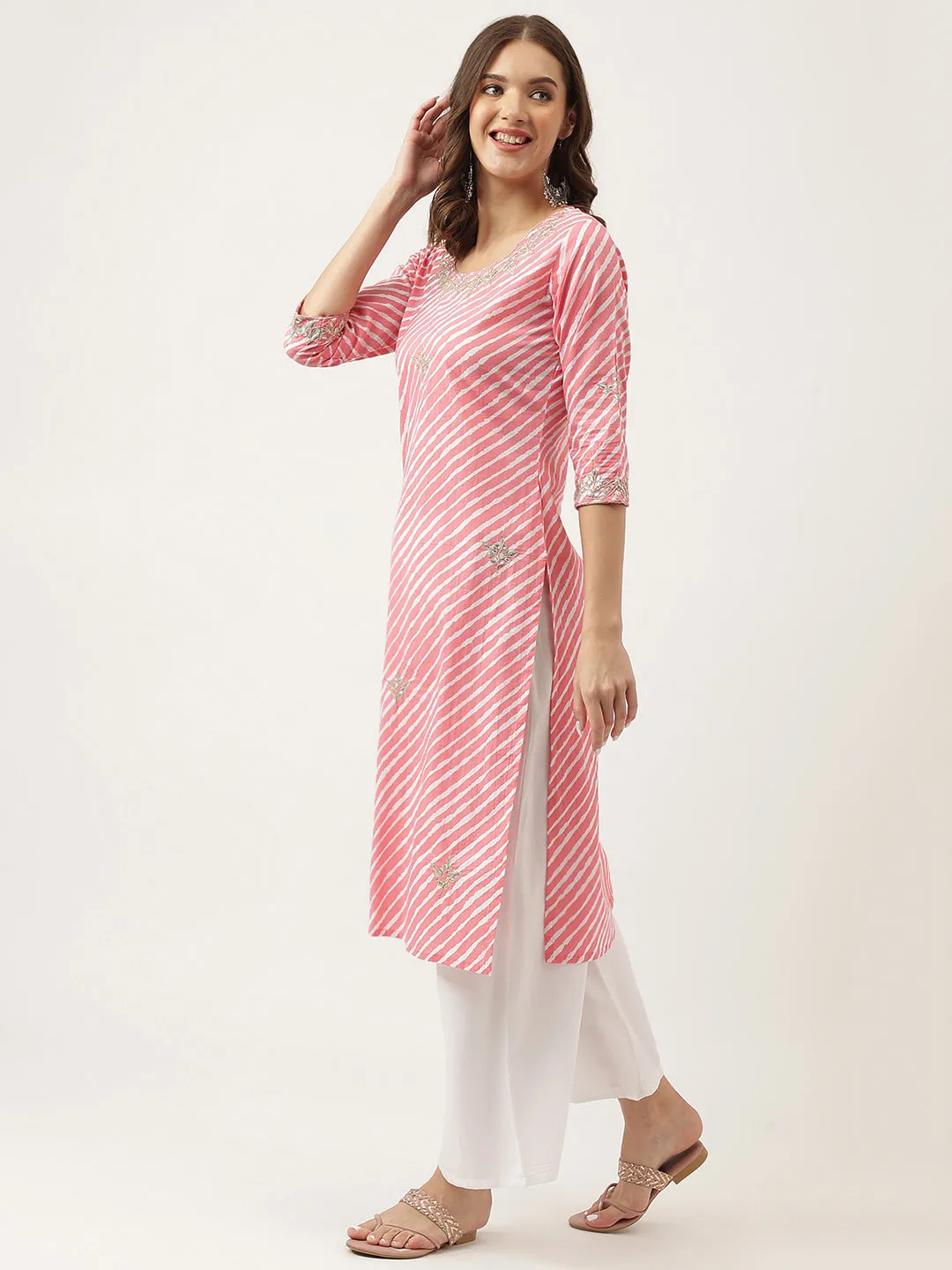 Jashvi Stripe Print with Gota work cotton Straight Kurta