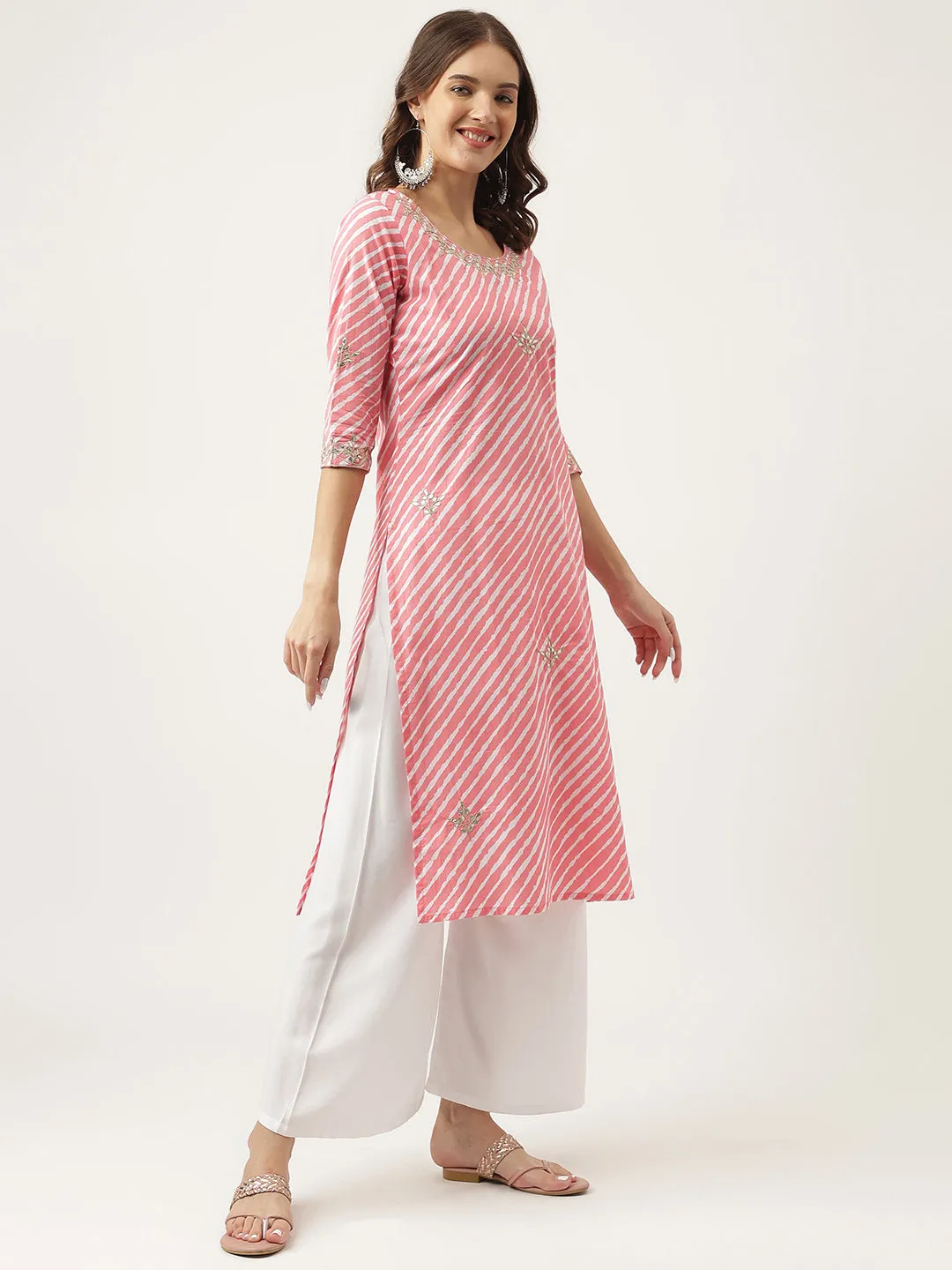 Jashvi Stripe Print with Gota work cotton Straight Kurta