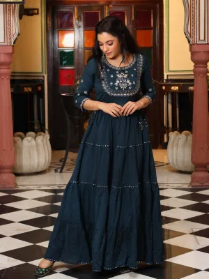 Jashvi Teal Blue Layered Kurta with Gota Work